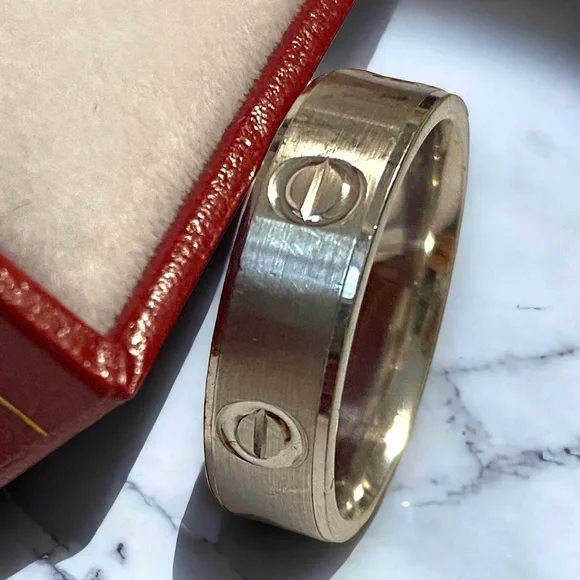Estate 14K White Gold UNISEX 6mm Wide Screw Link Band Ring Size 8.75
